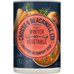Crosse & Blackwell Winter Vegetable Soup in a bowl, showcasing a hearty mix of vegetables and clear broth.