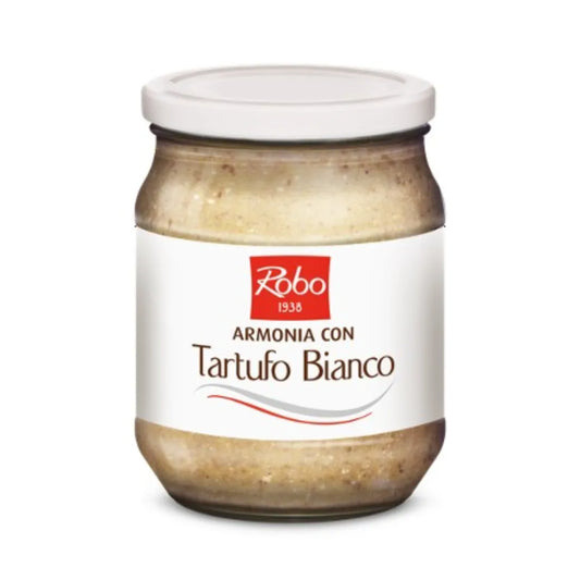 ROBO Harmony of White Truffle 500g jar showing white truffle paste with a smooth texture and elegant label design.