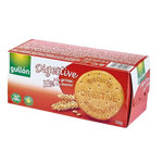 Gullon Digestive Biscuits in a package, showing golden-brown, round, crunchy confectionery snack biscuits from the brand Gullon.