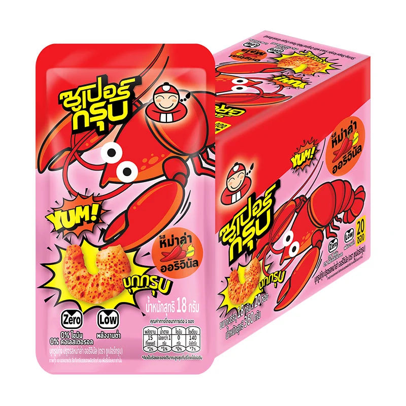 Super GROOB Konjac Snack Shrimp Mala in 360g package, featuring crunchy shrimp snack with Mala flavor in a clear plastic bag.