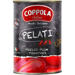 Whole peeled plum tomatoes in a can from Cirio, ready for cooking or making sauces.