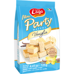 Lago wafer with vanilla cream filling, a crispy confectionery snack with visible layers and vanilla cream center.