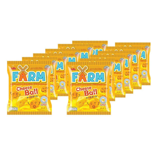 JOTO FARM Baked Corn Cheese snack bag, 12g x 12 packs, showing crispy corn snack with cheesy flavor in colorful packaging