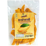 Khun Maeju three-flavour soft dried mango confectionery snack in a clear bag, showcasing vibrant mango slices with varied flavors.