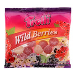 Trolli Wild Berry confectionery snacks featuring colorful, fruit-flavored gummy candies in vibrant berry shapes and colors.