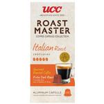 Ucc Roast Master Italian Roast coffee caps in a pack, ready for brewing, showcasing rich coffee flavor and brand label.