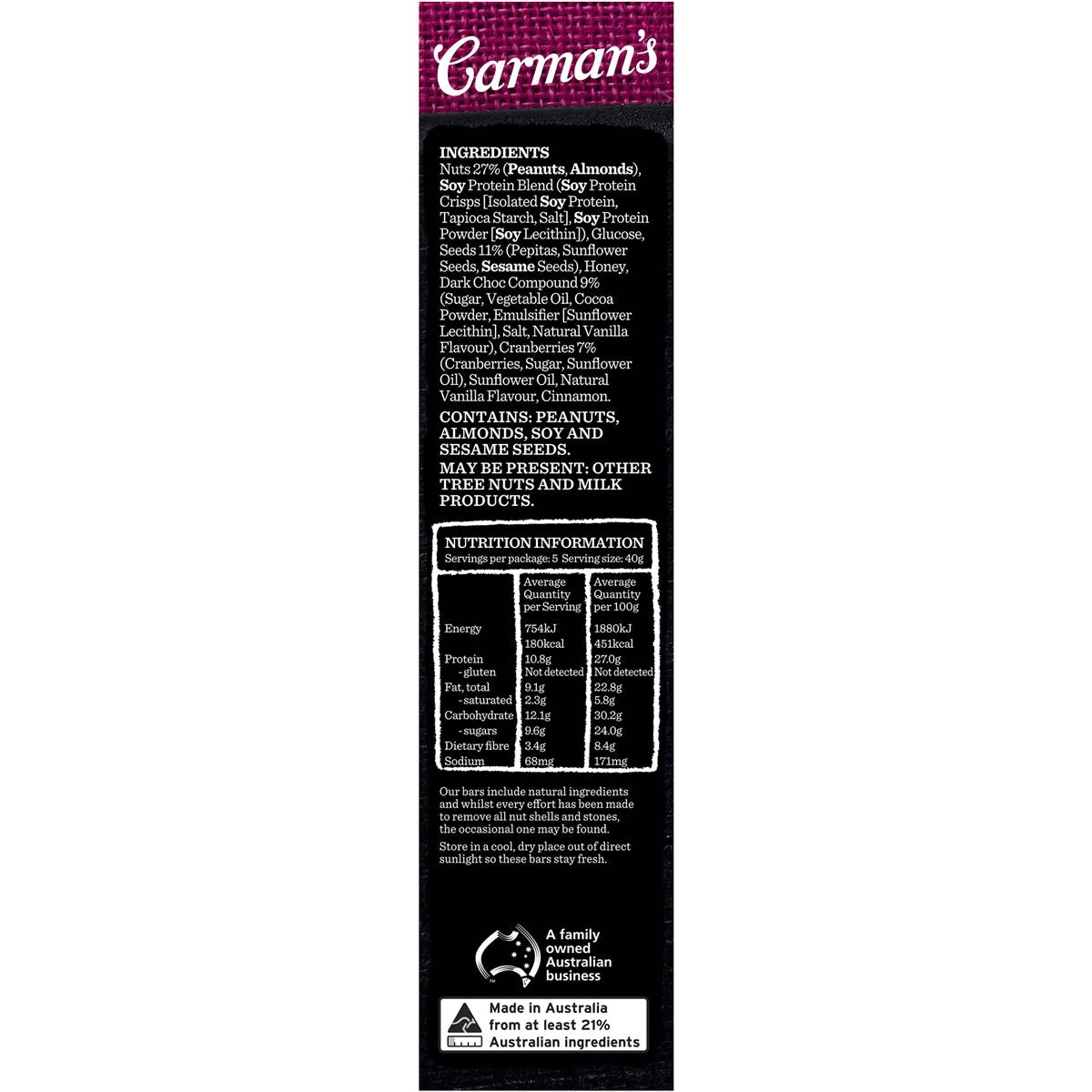 Carman's Dark Choc & Cranberry Protein Bar