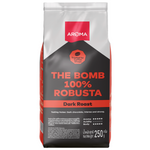Aroma The Bomb Robusta roasted coffee drink in a glass, showcasing dark roasted coffee with a rich, aromatic appearance.