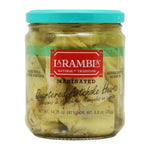 La Rambla Quarter Artichoke Heart Marinated in a jar, showcasing preserved artichoke pieces in marinade for dry grocery use.