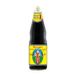 Deksomboon Thin Soy Sauce 700ml bottle, clear glass container with dark soy sauce, ideal for cooking and seasoning.