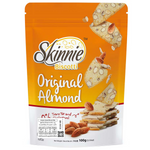 Skinnie Original Almond confectionery snack in a clear package, showcasing whole almonds coated in sweet, crunchy coating.