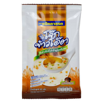 McGarrett Instant Oats Mushroom pack with a bowl of prepared oats and mushrooms, showcasing the breakfast product in a grocery setting.
