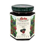 Jar of Darbo Forest Berry Spread 200g with mixed berries visible, showcasing natural fruit texture and vibrant colors.