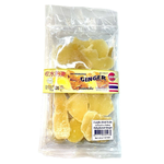 Bhanvari Orchard dried ginger confectionery snack in a clear bag showing golden dried ginger slices.