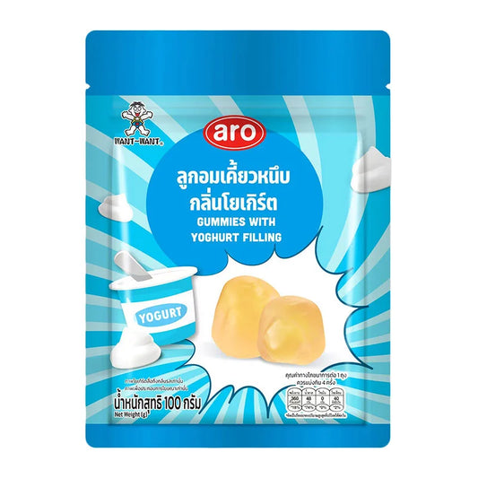 ARO Gummy Yogurt 100g package with colorful gummy candies in a clear wrapper, showcasing the fruity yogurt flavor.