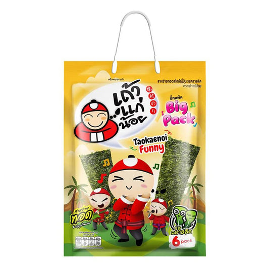 Crispy seaweed snack in 60g package from TAOKAENOI, featuring golden-brown, textured seaweed chips on a white background.