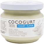 Cocogurt Agrilife healthy yogurt in a clear container with coconut pieces, showcasing its creamy texture and natural ingredients.