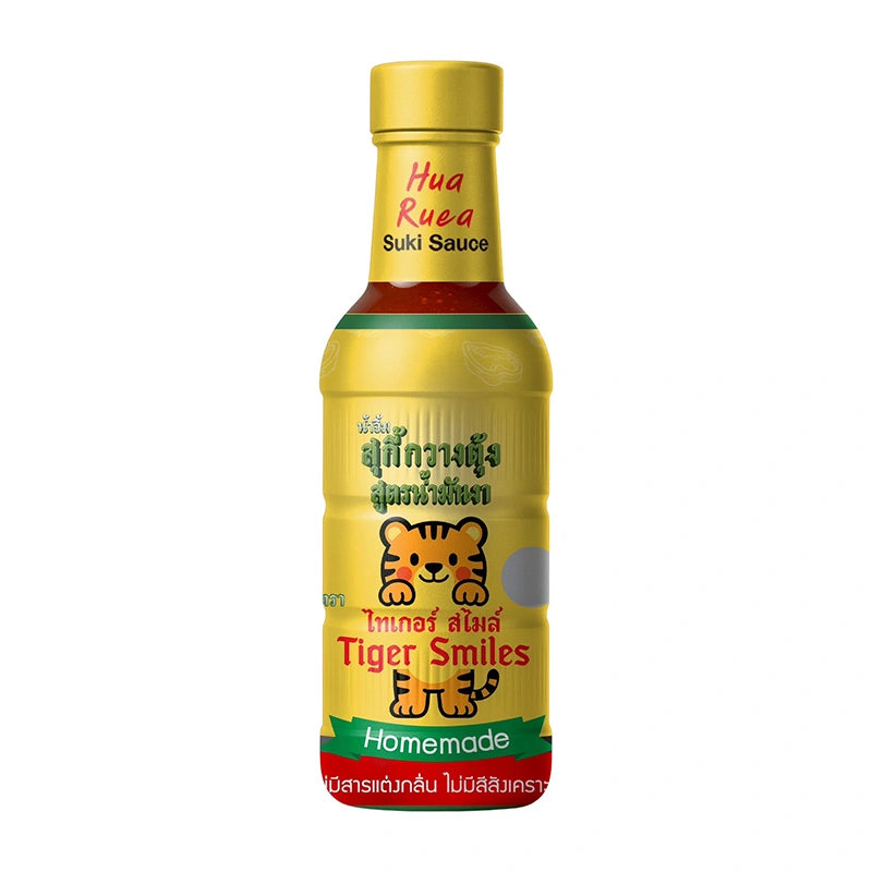 Tiger Smiles Cantonese Suki Sauce 560g bottle with a label featuring Chinese characters and a colorful design.