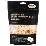 Tai Guo Pin Thai Toasted Coconut Crispy Chips, crunchy confectionery snacks with toasted coconut flavor, in a clear package.