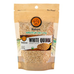 White quinoa snack by Baboo, healthy confectionery snack with crunchy texture, featuring white quinoa grains in a natural setting.