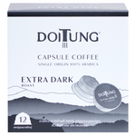 Doi Tung Doitung Extra Dark Arabica coffee capsules for brewing rich, full-bodied coffee drinks in a convenient capsule form.