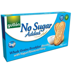Gullon Yogurt Cream No Sugar Added Biscuits, confectionery snacks with creamy yogurt flavor and no added sugar, in a pack.
