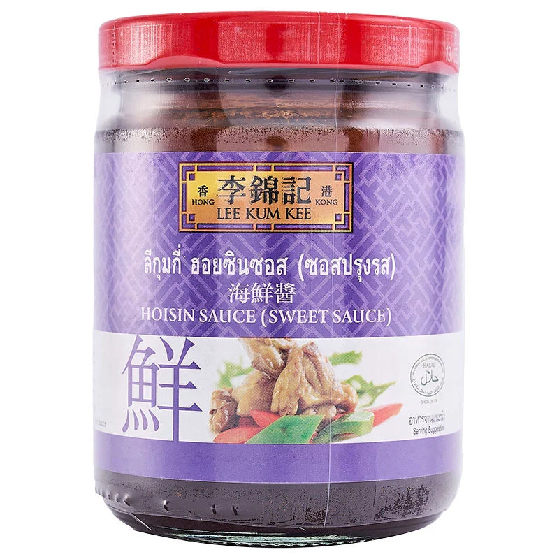 Lee Kum Kee Hoisin Sauce 240g jar, smooth dark sauce with rich flavor, used for Asian dishes and marinades.