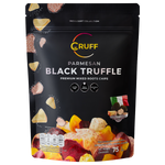 Cruff Mixed Root Chips with Parmesan and Black Truffle flavor, showcasing crispy snack chips in a colorful package.