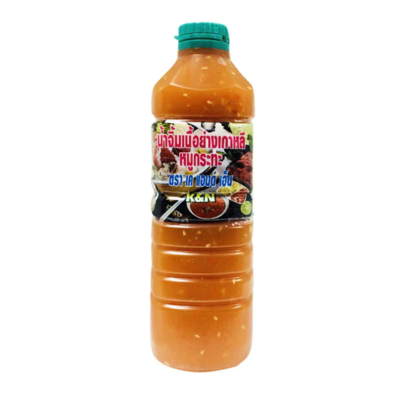 K&N spicy dipping sauce for grilled beef in a 600g jar, showing the flavorful sauce with fresh ingredients