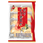Binbin Spicy Ebi Nori Rice Crackers, crispy snack with shrimp and seaweed flavor, in colorful packaging.