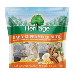 Heritage Daily Super Mixed Nuts in a bowl, showing a variety of mixed nuts including almonds, cashews, and walnuts.