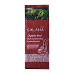 Salana Red Jasmine Rice vacuum-packed 1kg, dry grocery product with vibrant red grains, showcasing quality and freshness.