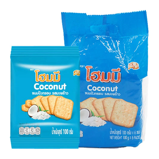 HOMEY Coconut Cracker 100g pack, showing the compact tool used to open coconuts, with shredded coconut in the background.