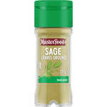 Ground sage leaves from Masterfoods in a clear container, ready for cooking or seasoning in the kitchen.
