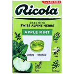 Ricola Apple Mint confectionery snacks featuring apple and mint flavors in a colorful package.