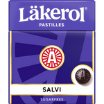 Lakerol Sugar Free Salvi confectionery snack in a colorful package with lemon flavor and mint flavor options.