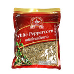 No.1 Hand Brand white peppercorns in a 500g bag, dry grocery product, showing white peppercorns spilling from the bag.