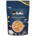 Gomac roasted almonds in a clear bowl, showcasing crunchy, golden-brown confectionery snack almonds.