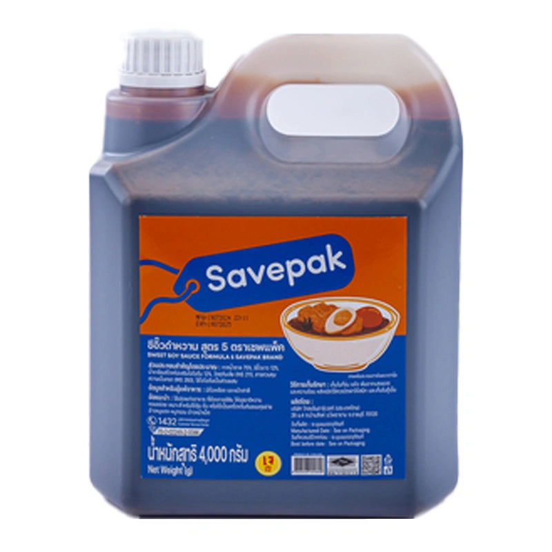 SavePAK Dark Soy Sauce Recipe container, 5.4 kg, showcasing the dark soy sauce bottle with label and product packaging.