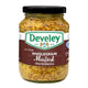 DEVELEY Wholegrain Mustard jar showing label and mustard grains in a glass jar, 320g size, on a wooden surface.