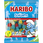 Colorful Haribo Die Schlumpfe jelly candies, soft confectionery snacks in vibrant blue, red, and green hues.
