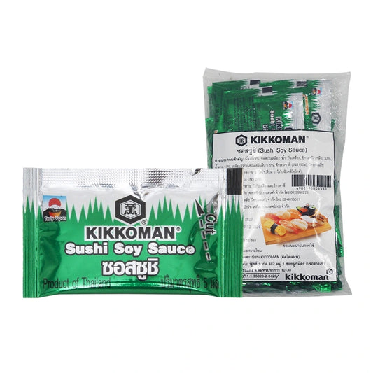 KIKKOMAN Sushi Sauce sachets, 50-pack, 5 ml each, Japanese soy-based sauce ideal for sushi and Asian dishes.