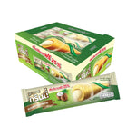 GRINNY coconut-coated snack filled with milk cream, 15g dry grocery product showing the coated treat on a plain background.