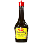 Bottle of Maggi seasoning sauce for cooking, with a yellow cap and clear label, placed on a kitchen countertop.