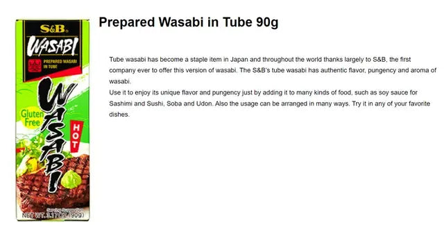 S & B Neri Wasabi In Tube With Horseradish 90g x6 pcs