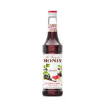 Bottle of Monin Grenadine Syrup 700ml for cocktails and beverages, with bright red liquid and label featuring Monin branding.