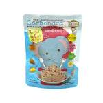 Begin Baby Spaghetti with Sauce 100g, dry grocery product, showing cooked spaghetti with sauce in a bowl.