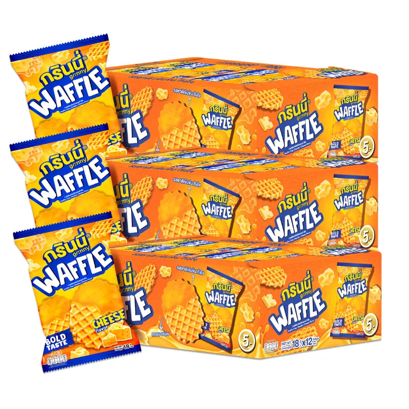 GRINNY WAFFLE CRISP CHEDDAR CHEESE FLAVOR . (PACK 12PCS) X3 18g