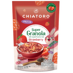 Chiatoro Super Granola with strawberries in a bowl, showcasing the fresh, crunchy granola pieces and vibrant strawberry bits.