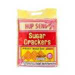 Hup Seng Sugar Cracker in a clear package showing golden, crispy confectionery snacks with sugar coating.